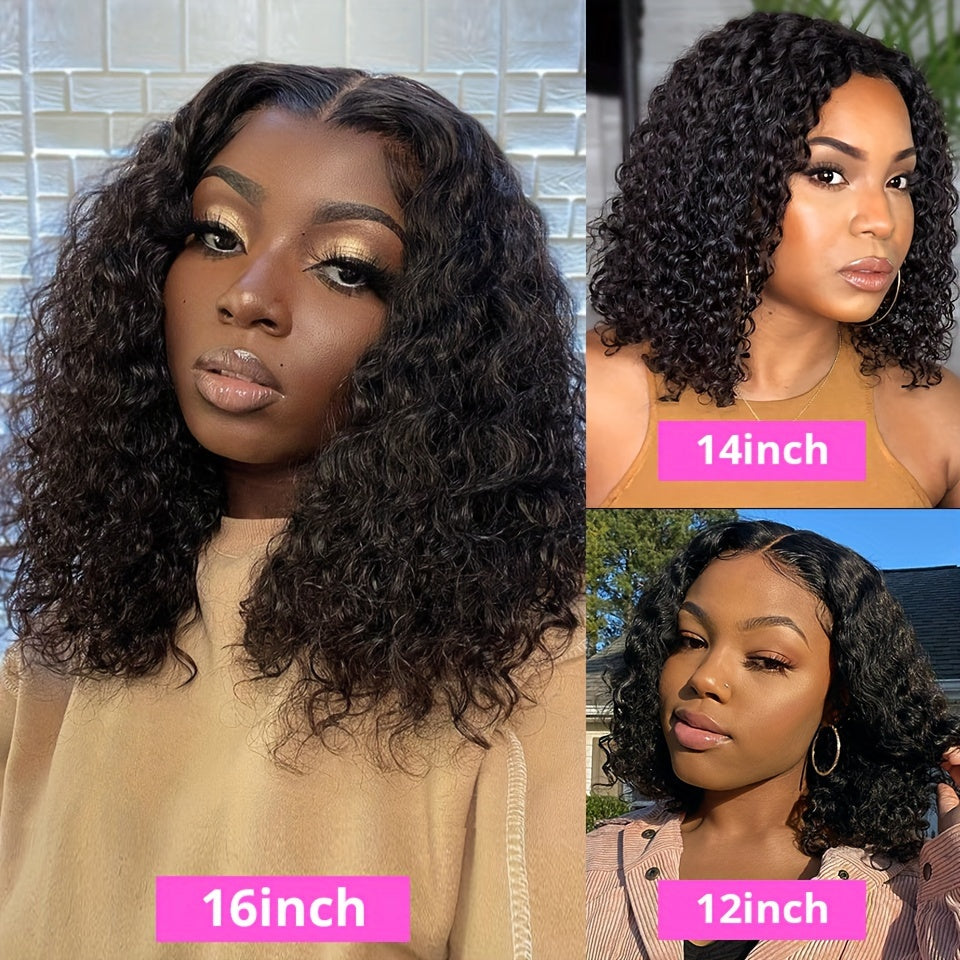 180% Density Water Wave Lace Frontal Short Bob Wig - Lace Wigs for Women with 13x4x1 T Part HD Transparent Lace, Pre Plucked, Natural Color, Middle Part, Water Curly Lace Part